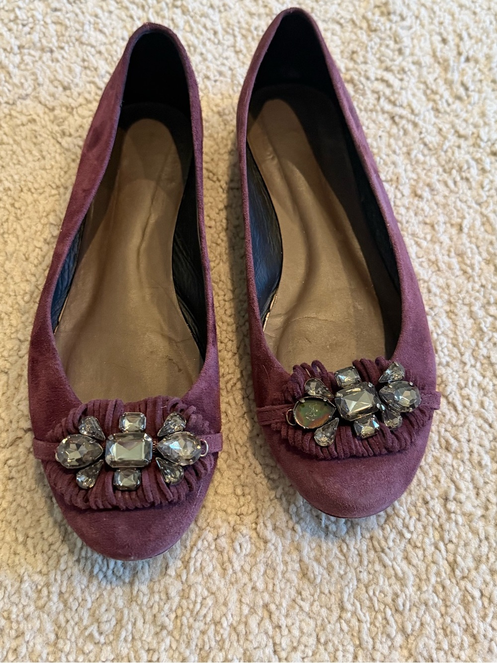 Anthropologie Plum Suede Jeweled Ballet Flats